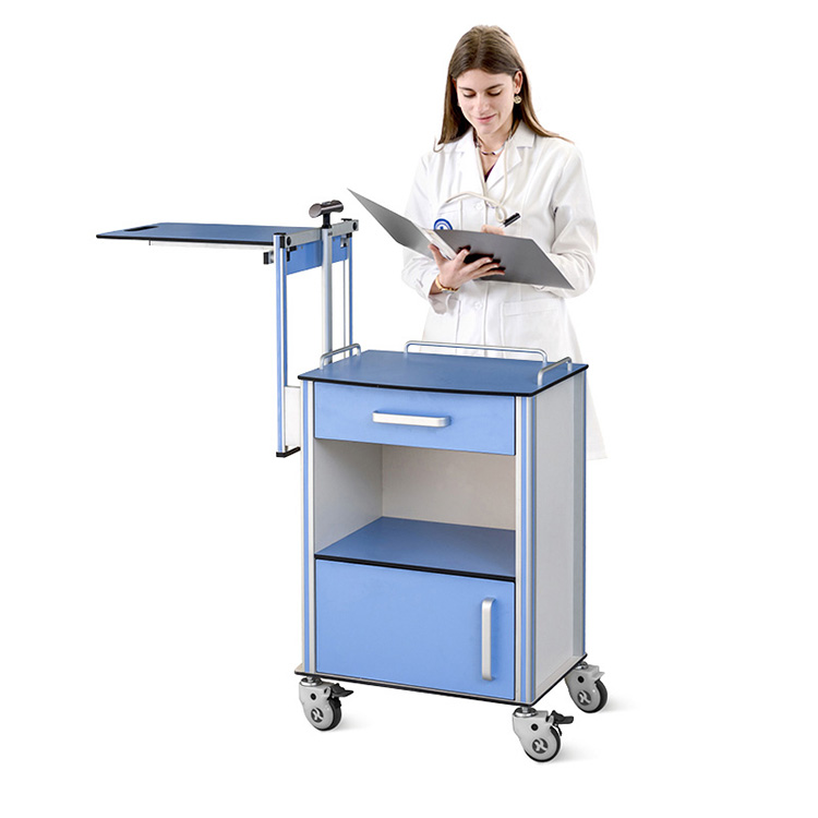 Tebulo la Bedi la Bedi la Adjustable Medical Overbed Aluminium Hospital Storage Bed ndi Casters