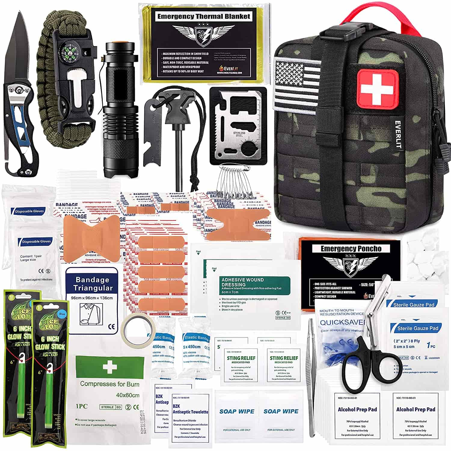 Black Camo Survival First Aid Kit Muli Zigawo 250 Zothandizira Choyamba