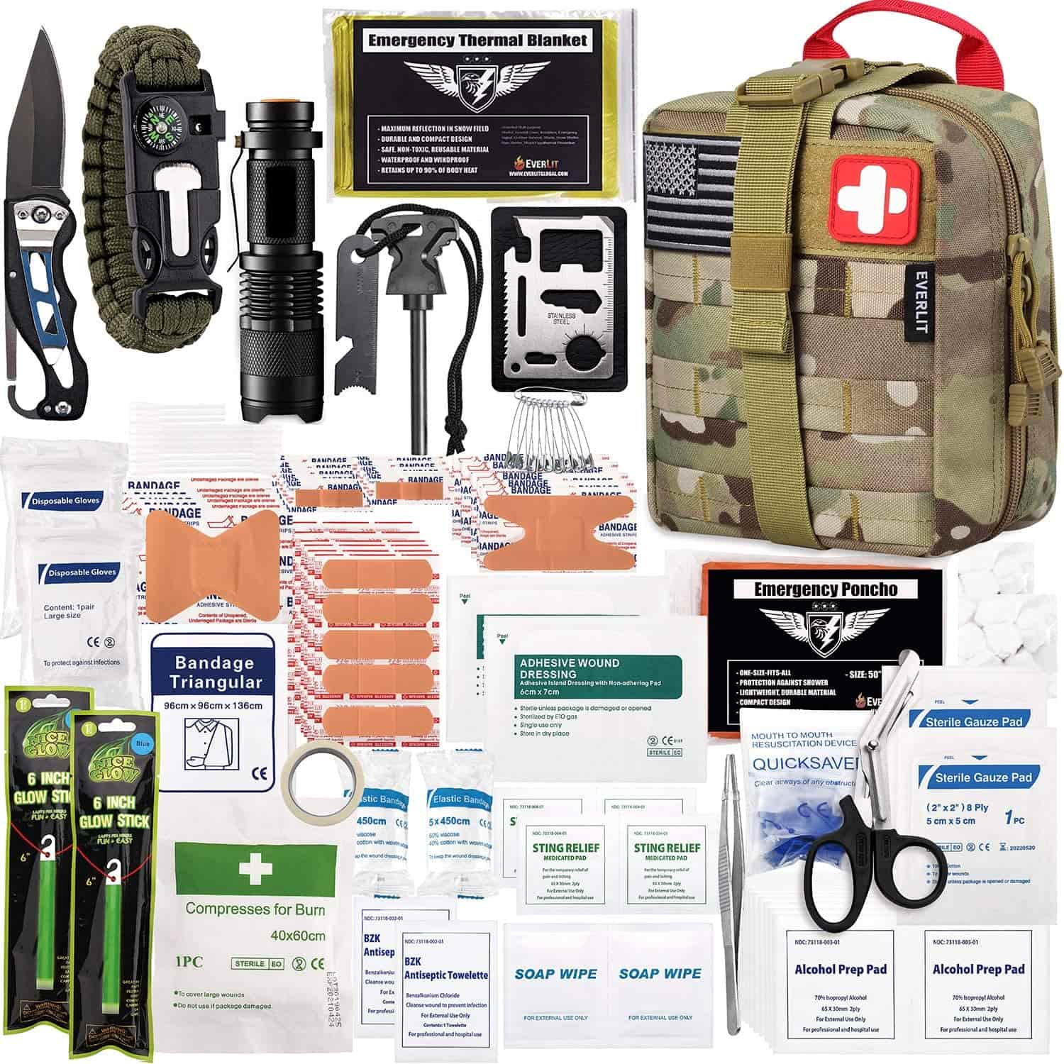 Camo Survival First Aid Kit Muli Zigawo 250 Zothandizira Choyamba