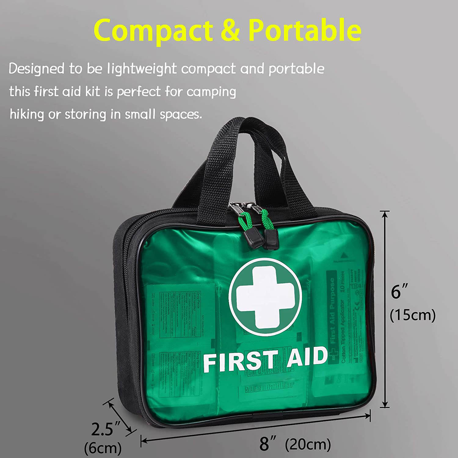 Green First Aid Handbag yokhala ndi 200 Piece Hospital Grade Medical Supplies