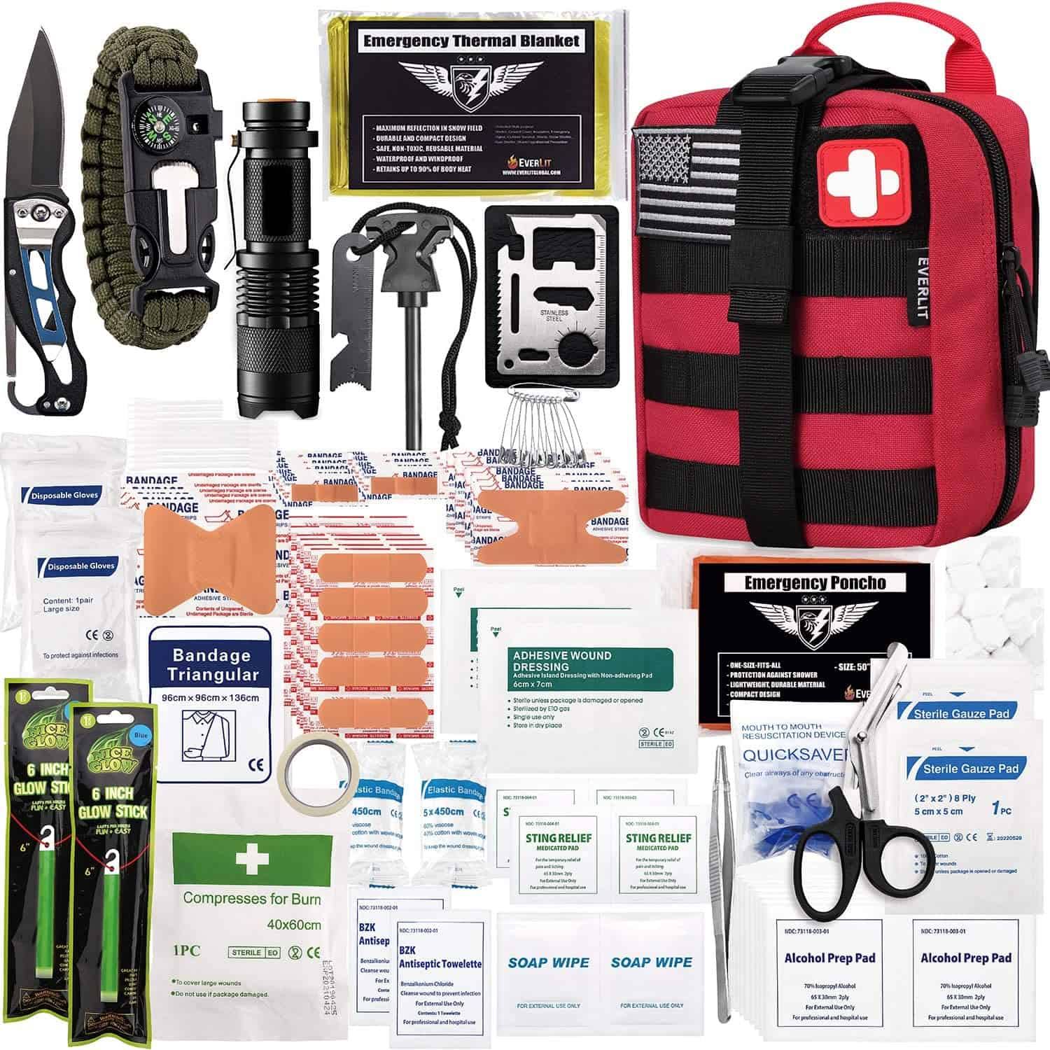 Red Survival First Aid Kit Muli 250 Piece First Aid Kit