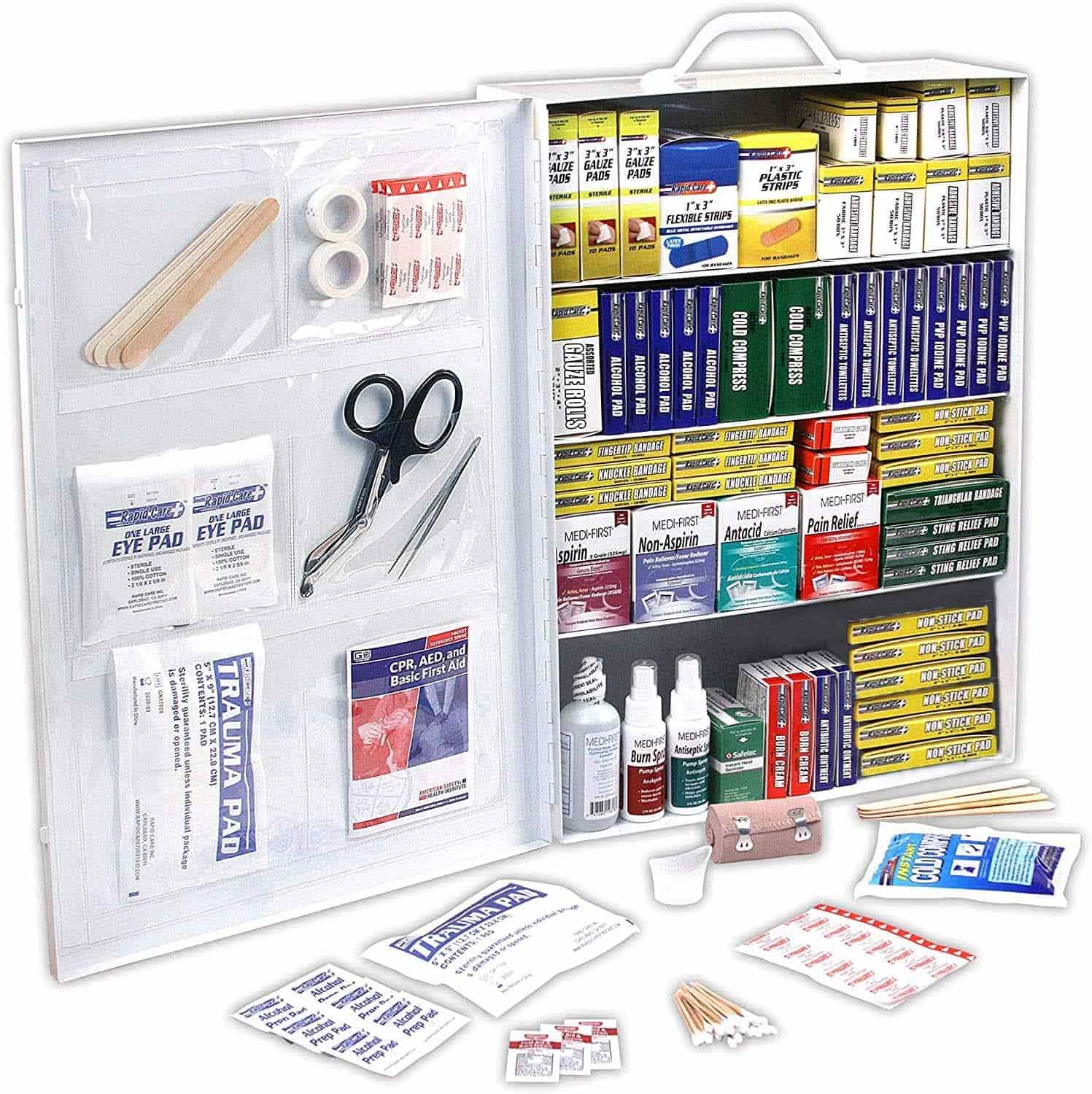 Wall Mountable 4 Shelf First Aid Kit Cabinet Ili ndi 1100 Piece